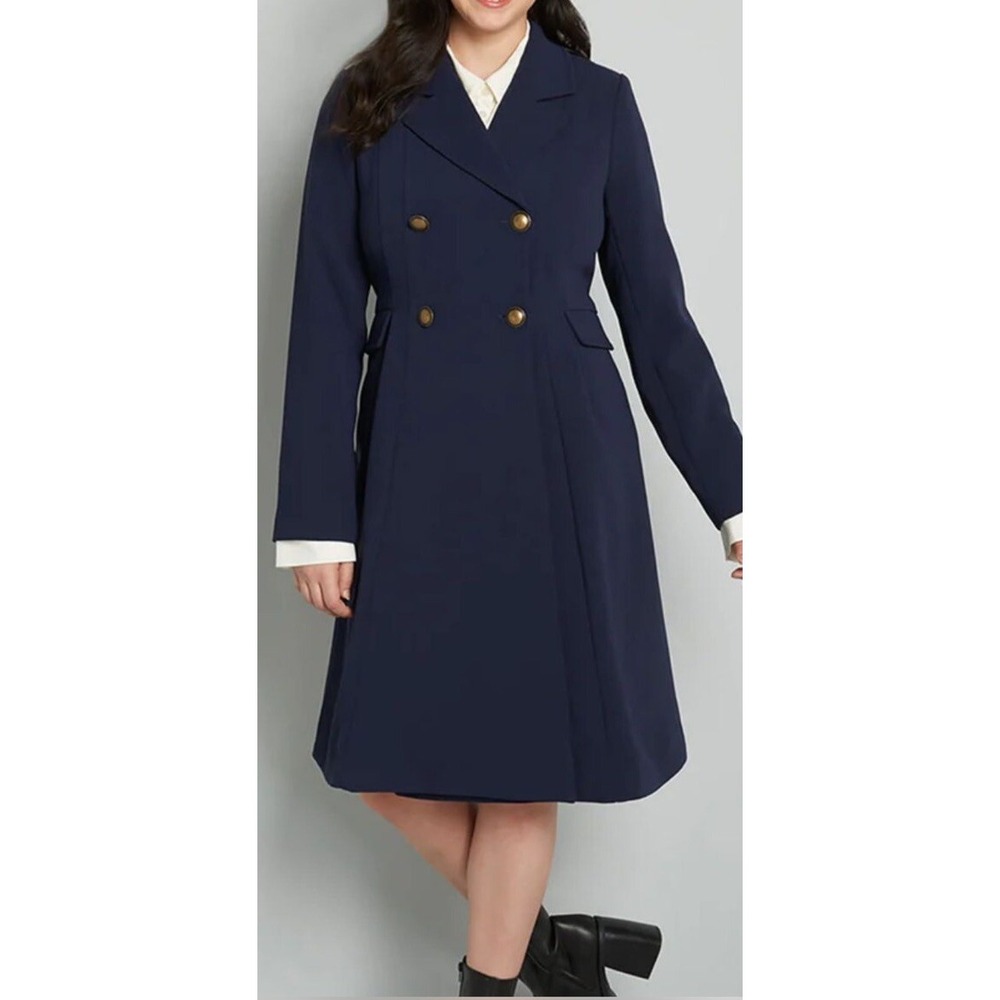 NWT Modcloth Women's Double-Breasted Along For The Ride‎ Crepe Dress Coat Medium